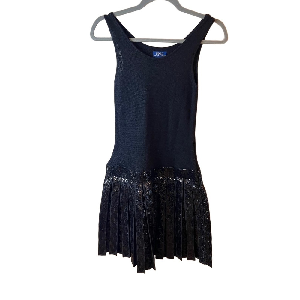 Polo Ralph Lauren Girls Black Sequin Drop Waist Pleated Dress L/XL